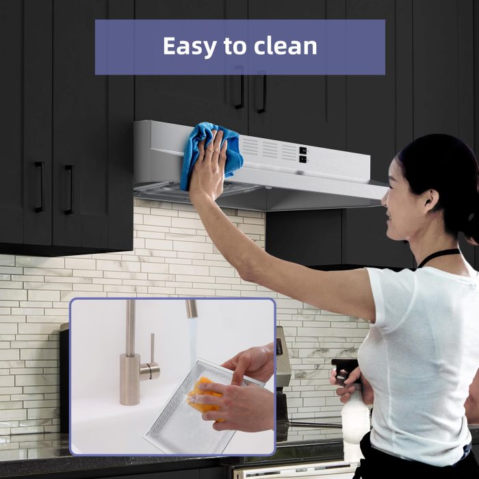 FIREGAS 30 inch Range Hood Under Cabinet, Ducted/Ductless Convertible Stainless Steel Kitchen Range Hood with Rocker Button Control, 2 Speed Exhaust Fan, 300 CFM Aluminum Filter Included - Image 3