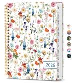 2026 Planner, Weekly and Monthly Calendar Planner for Women, Jan 2026 - Dec 2026, Hardcover Planning Agenda Book with Tabs, Spiral Bound, Inner Pocket, Perfect for School Office Supplies, 6.3" x 8.5" - Wildflowers