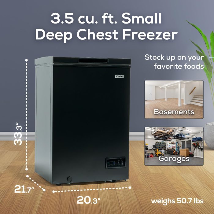 Igloo 3.5 Cu. Ft. Chest Freezer with Removable Basket and Front Defrost Water Drain, Small Deep Freezer Perfect for Homes, Garages, and RVs, Black - Image 6