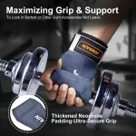JOBGAIN Weight Lifting Wrist Strap, Double Layer Leather Wrist Strap for Deadlift and Powerlifting, Adjustable Neoprene Padded Wrist Wraps, for Men & Women, 1 Pair, Grey - Image 3
