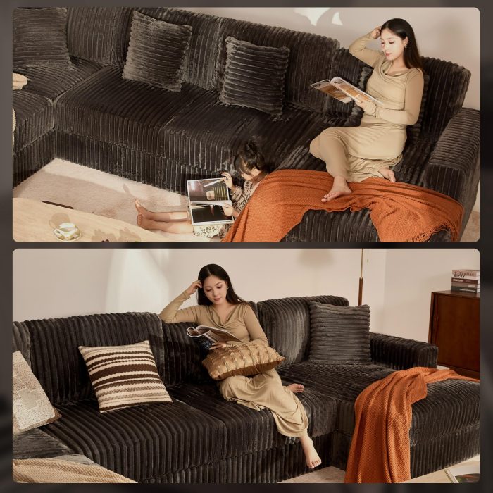 Cloud Couch 139" U-Shaped Sectional Sofa, Oversized 7-Seater Modular Couch with Corduroy Upholstery, Deep Seats, High Backrest & Pocket Spring Cushions for Living Room, Right Facing Chaise, Grey - Image 3