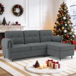 Korser Convertible Sectional Couches, 79" 3 Seat L Shaped Couch with Storage Chaise, Linen Upholstered Convertible Sofa Couches, Small Couch for Living Room, Apartment and Small Space