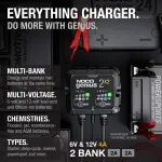 NOCO GENIUS2X2: 4A 2-Bank Smart Battery Charger (2A/Bank) - 6V/12V Automatic Maintainer, Trickle Charger & Desulfator with Overcharge Protection & Temperature Compensation – For Lead-Acid & Lithium - Image 5