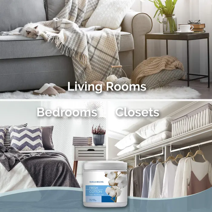 SMELLS BEGONE Air Freshener Odor Absorber Gel - 15 oz, Pack of 2 - Absorbs and Eliminates Odor in Pet Areas, Bathrooms, Cars, & Boats - Made with Essential Oils - Fresh Cotton Scent - Image 6