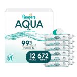 Pampers Baby Wipes Aqua Pure, 99% water-based wipes, Hypoallergenic and Unscented Baby Wipes, 672 Wipes Total (12 Flip-Top Packs)