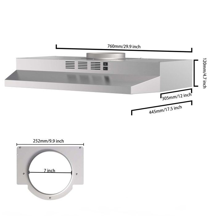 SNDOAS 30 inch Range Hood Ducted/Ductless Convertible Stainless Steel Range Hood Under Cabinet with Rocker Button Control,Vent Hood with LED Light,2 Speed Exhaust Fan,Under Cabinet Hood,Silver - Image 3