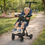 Dream On Me Coast Rider Travel Stroller, Lightweight & Compact Baby Stroller, Theme Park Approved, Book-Folding Design, Adjustable Handle, Soft-Ride Wheels, Converts to Rider & Scooter - Navy - Image 6