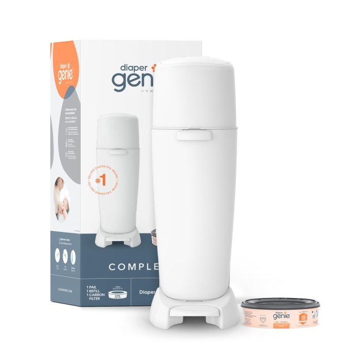 Playtex Diaper Genie Complete Pail with Built-In Odor Controlling Antimicrobial, Includes Pail & 1 Refill, White , 8.36 Pound - Image 1