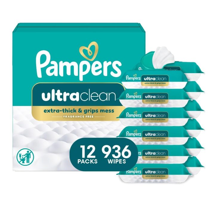 Pampers Ultra Clean Baby Wipes (Previously 'Free & Gentle'), 99% Water, Hypoallergenic, Unscented, 100% Plant Based, Plastic-Free, 936 Baby Wipes Total (12X Flip-Top Packs) [Packaging May Vary] - Image 1