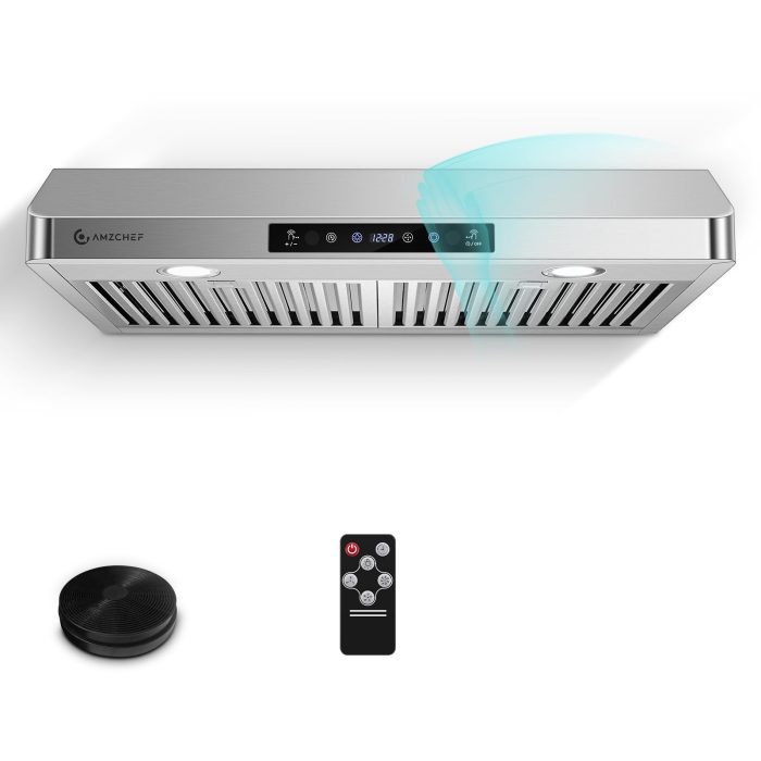 AMZCHEF Under Cabinet Range Hood 30 Inch, 750CFM Stainless Steel Kitchen Stove Vent Hood 3 Speed Exhaust Fan Touch/Remote/Gesture Control LED lights Time Setting Dishwasher-Safe Baffle Filters - Image 1