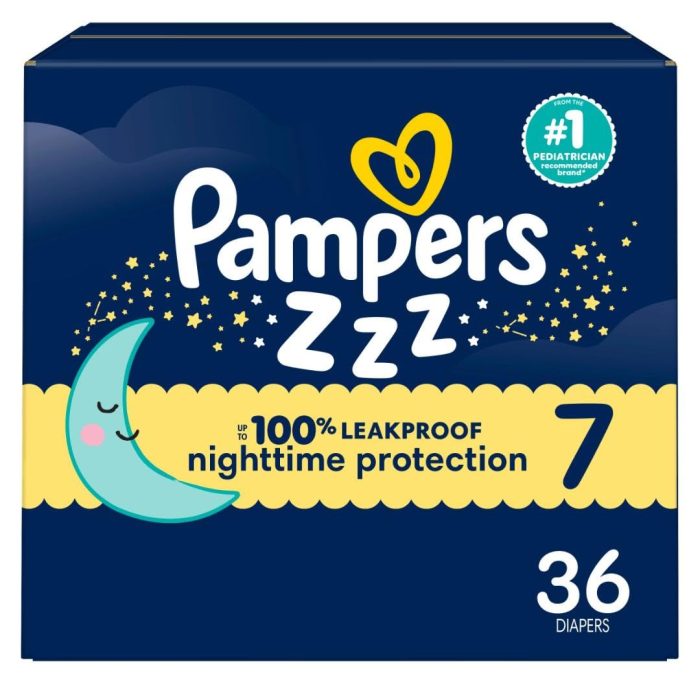 Pampers ZZZ Overnight Diapers, Size 7 (41+ lbs), 36 Count, Nighttime Protection Disposable Baby Diaper, Night Time Leak and Skin Protection - Image 1