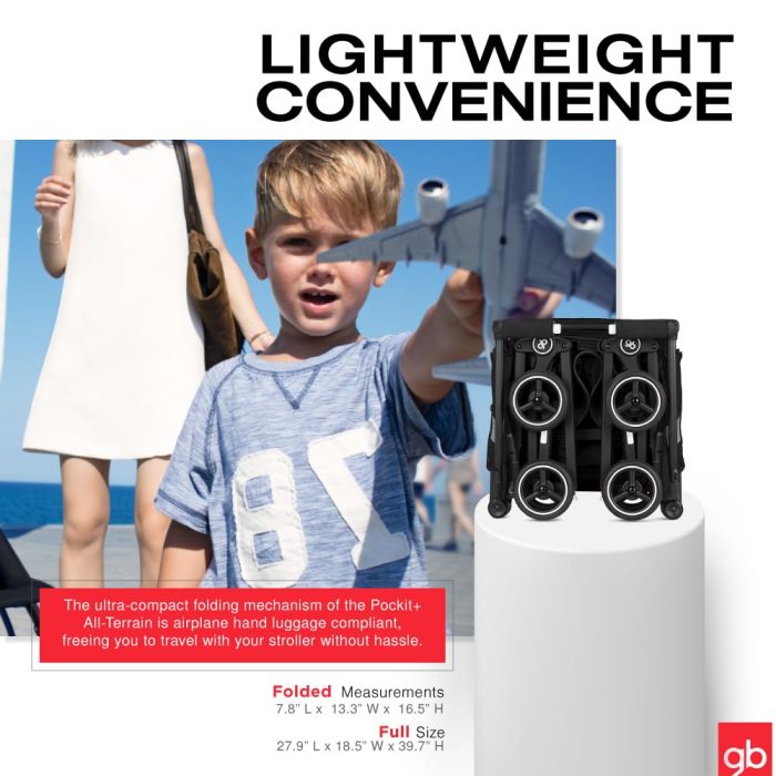 gb Pockit+ All-Terrain, Ultra Compact Lightweight Travel Stroller with Canopy and Reclining Seat in Velvet Black - Image 2