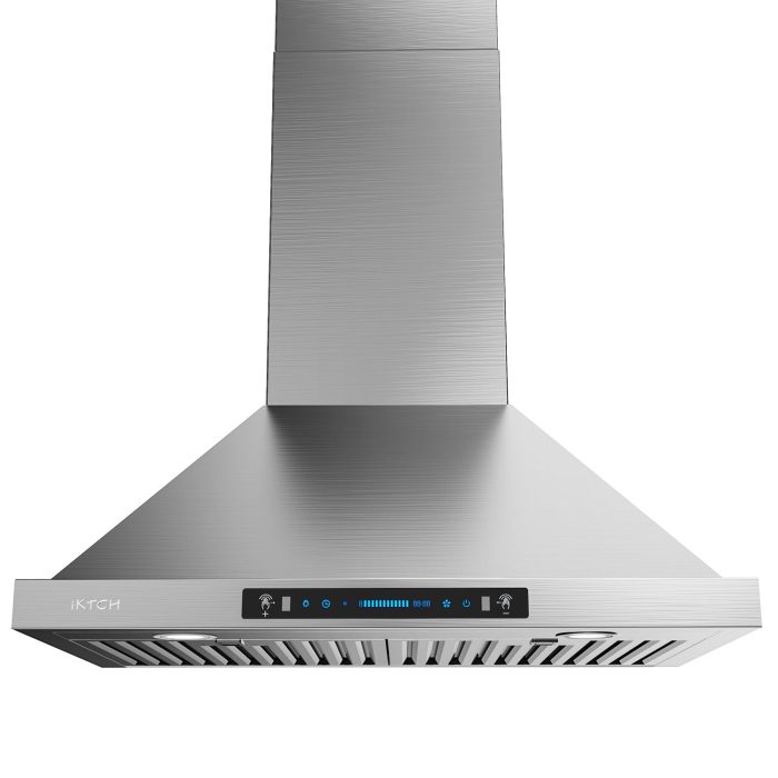 IKTCH 30-inch Wall Mount Range Hood 900 CFM Ducted/Ductless Convertible, Kitchen Chimney Vent Stainless Steel with Gesture Sensing & Touch Control Switch Panel, 2 Pcs Adjustable Lights(IKP02-30'') - Image 1