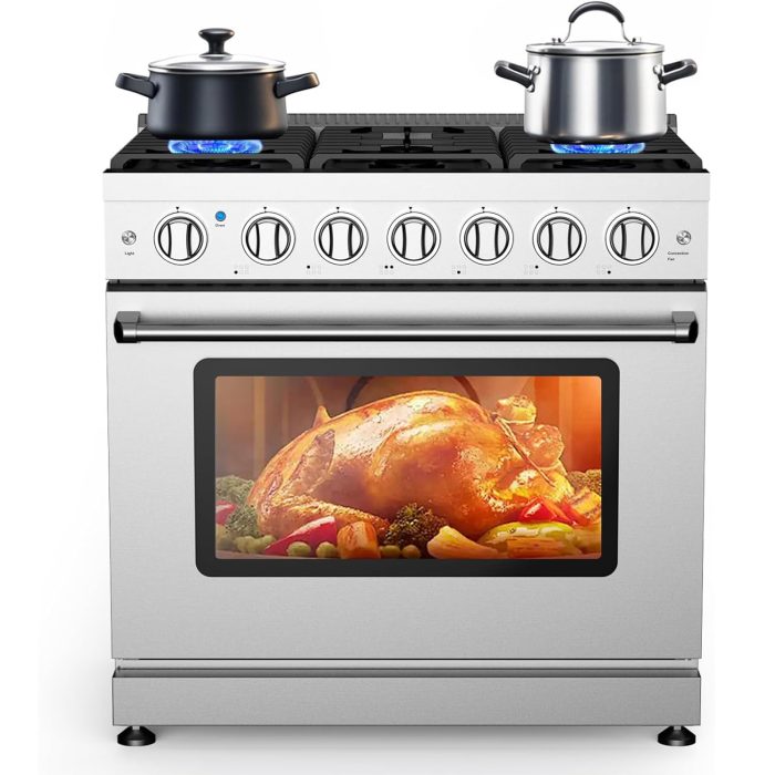 EcoSummer 36" Freestanding Gas Range Oven,Equipped with 6 Sealed Gas Burner & 6.0 Cu.Ft Electric Convection Oven,Heavy Duty Stainless Steel Dual Fuel Range - Image 1
