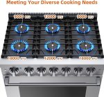EcoSummer 36" Freestanding Gas Range Oven,Equipped with 6 Sealed Gas Burner & 6.0 Cu.Ft Electric Convection Oven,Heavy Duty Stainless Steel Dual Fuel Range - Image 4