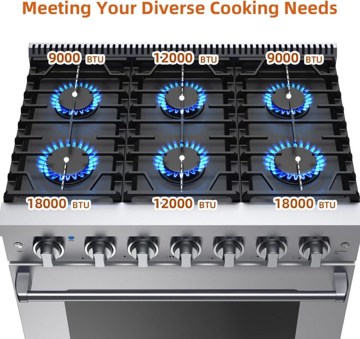 EcoSummer 36" Freestanding Gas Range Oven,Equipped with 6 Sealed Gas Burner & 6.0 Cu.Ft Electric Convection Oven,Heavy Duty Stainless Steel Dual Fuel Range - Image 4