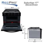 RecPro Suburban RV 17" Black 3 Burner Propane Range with Gas Oven | 9000 BTU Front Burner | Dual 6500 BTU Rear Burners | Piezo Ignition | Compact Built-In Range for RVs and Campers - Image 6