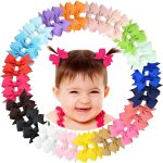 2" Baby Hair Clips Fully Lined Bows Tiny Alligator Clips for Infants and Toddlers in Pairs