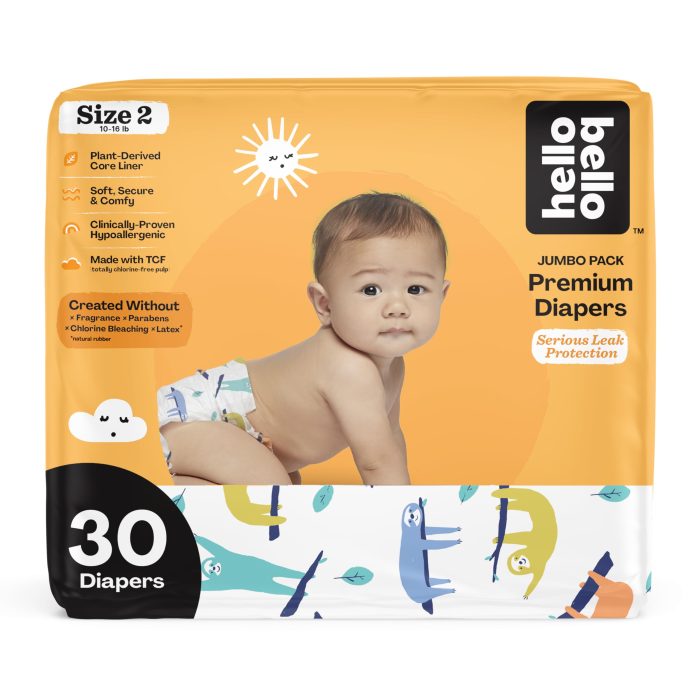 Hello Bello Premium Baby Diapers Size 2, 30 Count of Disposable, Extra-Absorbent, Hypoallergenic Diapers with Snug and Comfort Fit, Sleepy Sloth - Image 1