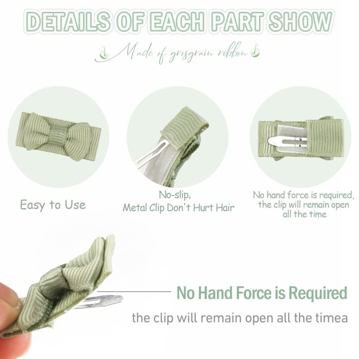 CÉLLOT 40pcs Mini 1.2" Grosgrain Ribbon Snap Clips - Tiny Fine Thin Hair Bows in Pairs for Baby Girls, Toddlers, and Infants - Image 7