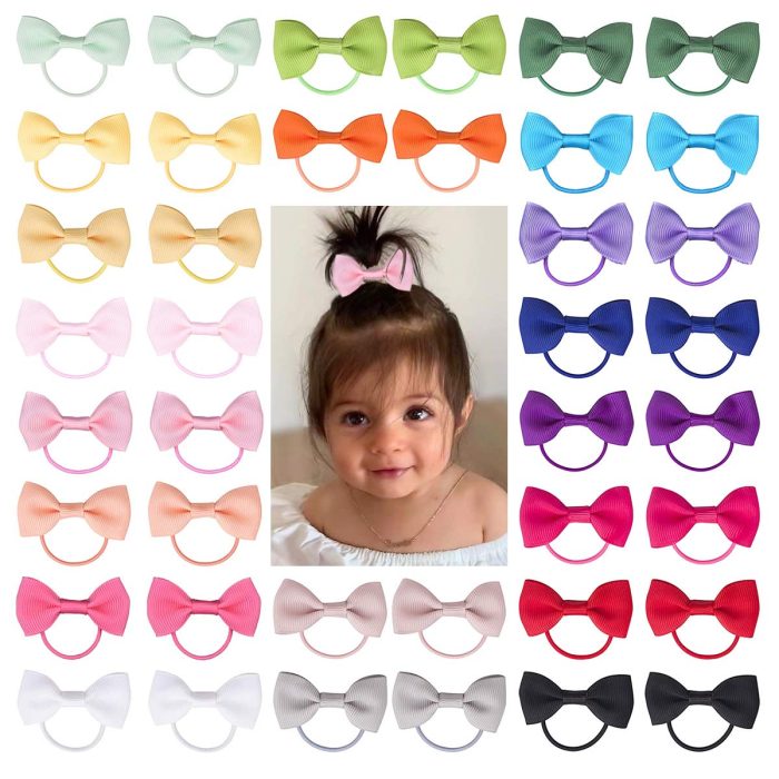 718Owh+KncL Baby Hair Ties with Bows for Toddler - 2 Inch Elastic Ponytail Holders Small Hair Ties For Baby Girls Infants Hair Accessories 40 Pieces - Image 1