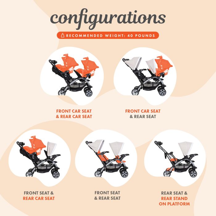 Baby Trend Infant and Toddler Double Stroller & Car Seat Combo, 2 Pc Set, Khaki - Portable and Lightweight Stroller Duo and Car Seat Travel System Tandem - Image 6