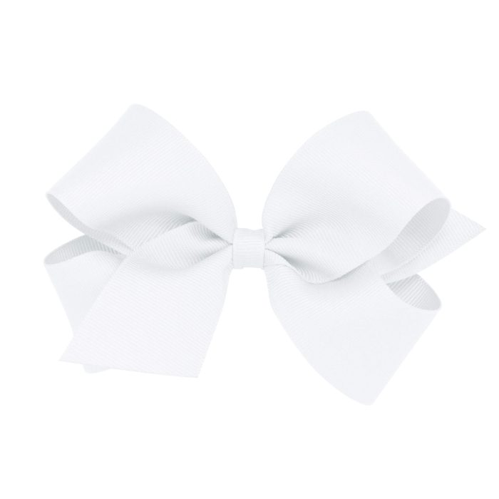 Wee Ones Girls' Classic Grosgrain Hair Bows with Plain Wrap Center, No-Slip Hair Clip, Handmade, White, Medium - Image 1