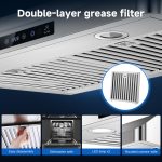 AMZCHEF Under Cabinet Range Hood 30 Inch, 750CFM Stainless Steel Kitchen Stove Vent Hood 3 Speed Exhaust Fan Touch/Remote/Gesture Control LED lights Time Setting Dishwasher-Safe Baffle Filters - Image 3