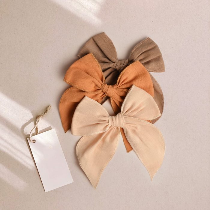 Niceye Fable Girls Hair Bows Cotton Linen Alligator Hair Clips or Little Girls Toddlers Kids Neutral Handmade Hair Accessories - 5.5” bow - Image 3