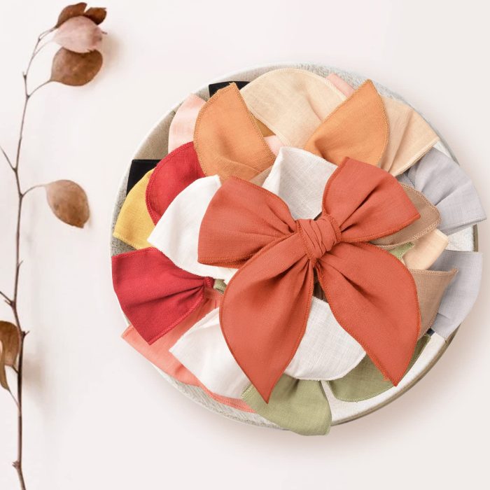 Niceye Fable Girls Hair Bows Cotton Linen Alligator Hair Clips or Little Girls Toddlers Kids Neutral Handmade Hair Accessories - 5.5” bow - Image 2
