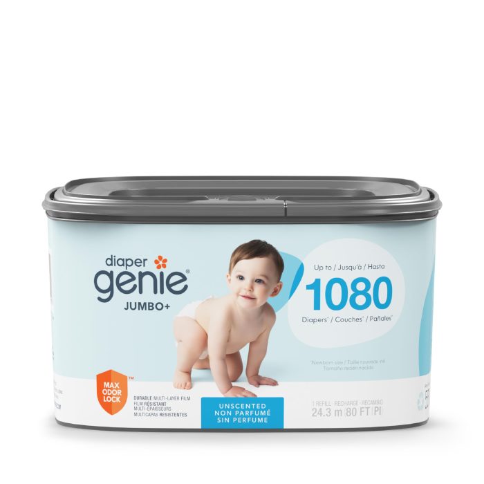 The Diaper Genie Jumbo+ Square Refill, with continuous film, can hold up to 1080 newborn-sized diapers per refill. - Image 1
