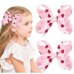 2 PCS 4.5"Valentine's Day Hair Bows for Girls Grosgrain Ribbon Valentine Hair Bows Alligator Clips Heart Hair Clips Hair Accessories for Little Teen Toddler Girls Kids