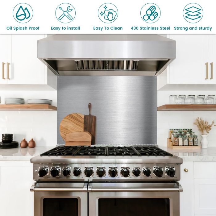 VENFAN 24" x 30" Stainless Steel Backsplash for Stove - Ultra Flat Metal Splatter Guard for Kitchen Wall, Stove Backsplash Panel with 4 Pre-Drilled Holes, Easy Install - Image 6