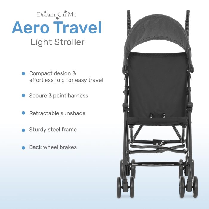 Dream On Me Aero Travel Umbrella Stroller, One-Hand Quick Fold, 3-Point Safety Harness, Dual Brakes, Adjustable Removable Canopy, Lightweight Compact & Space-Saving for Infants and Toddlers – Black - Image 5
