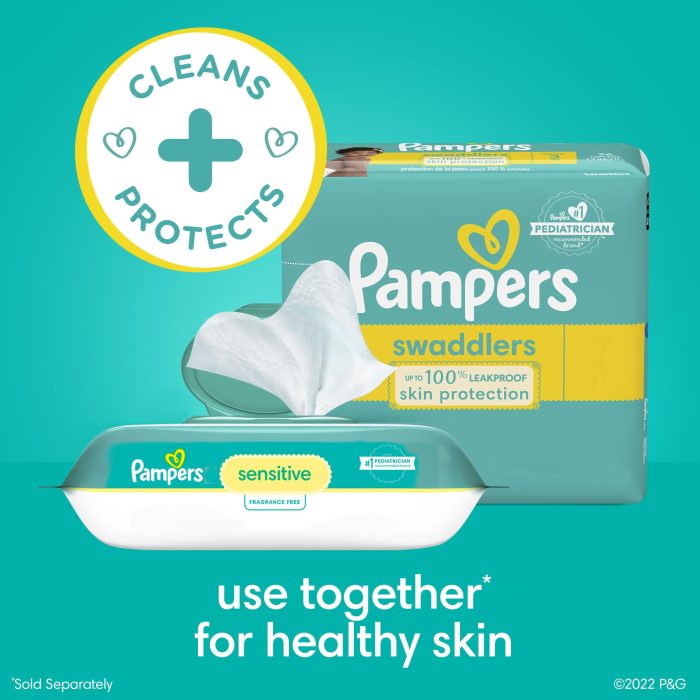 Pampers Sensitive Baby Wipes, Water Based, Hypoallergenic and Unscented, 8 Flip-Top Packs, 4 Refill Packs (1008 Wipes Total) - Image 8