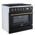 Forno Marco 36 Inch Gas Range with Antique Brass Accents, 6 Sealed Burners 67,000 BTU, Large 5.36 cu.ft. Convection Oven with Temperature Gauge, Professional Freestanding Kitchen Stove - Black - Image 8