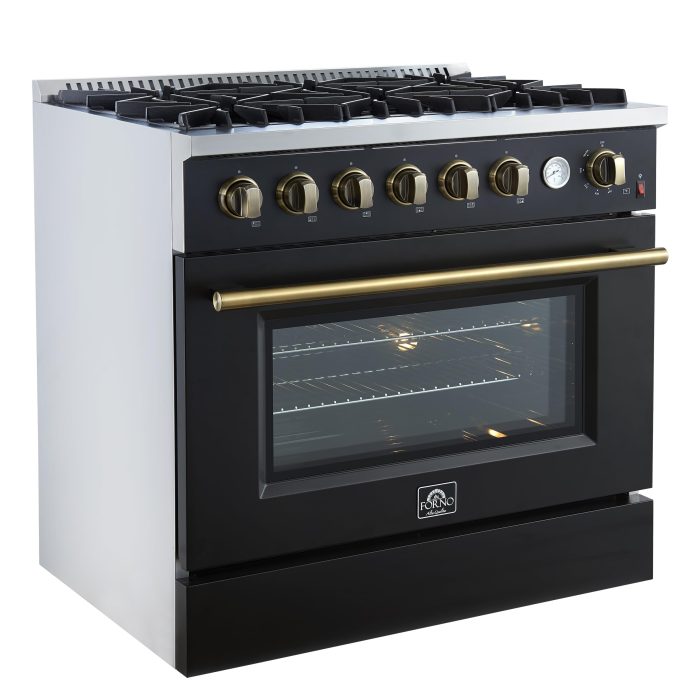 Forno Marco 36 Inch Gas Range with Antique Brass Accents, 6 Sealed Burners 67,000 BTU, Large 5.36 cu.ft. Convection Oven with Temperature Gauge, Professional Freestanding Kitchen Stove - Black - Image 8