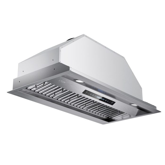 71c+4+Vr1KL IKTCH 36 inch Built-in/Insert Range Hood 900 CFM, Ducted/Ductless Convertible Duct, Stainless Steel Kitchen Vent Hood with 2 Pcs Adjustable Lights and 3 Pcs Baffle Filters with Handlebar(IKB02-36'') - Image 1