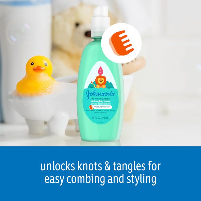Johnson's No More Tangles Toddler & Kids Detangling Spray to Unlock Knots in Hair, Hypoallergenic & Paraben-Free, No More Tears Tear-Free Formula For Wet or Dry Hair, 10 fl. oz - Image 3