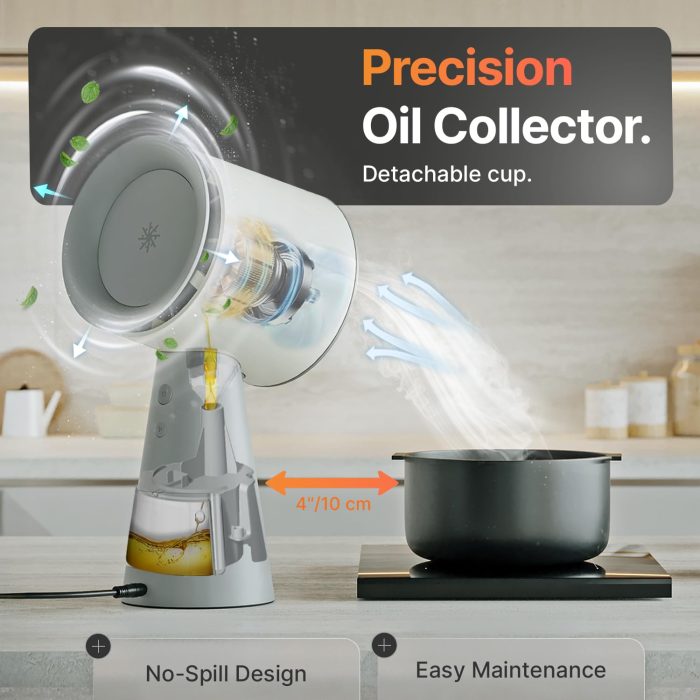 TUCO Portable Range Hood, Countertop Kitchen Exhaust Fan with 3 Speeds, 5-Layer Filter, Powerful Smoke Removal, Low Noise, Oil Cup, Air Purifier for Apartments, Dorms & Indoor BBQ Smokeless – Grey - Image 4