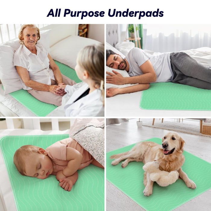 FYGRIP 4 Pack 36” x 36” Extra Heavy Absorbency Washable Underpads, Waterproof Quick Drying Nursing Incontinence Reusable Washable Bed Pee Pads for Dogs, Diaper Changing & Adults, Green - Image 2