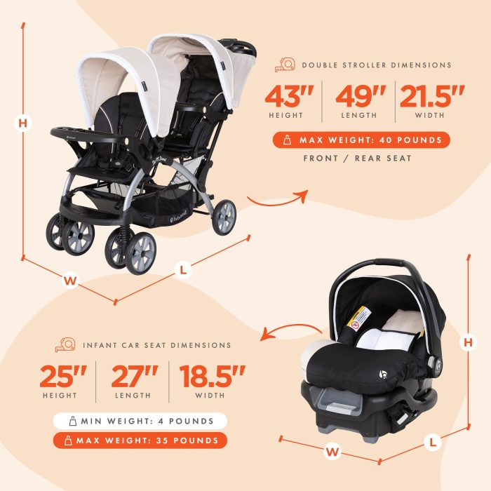 Baby Trend Infant and Toddler Double Stroller & Car Seat Combo, 2 Pc Set, Khaki - Portable and Lightweight Stroller Duo and Car Seat Travel System Tandem - Image 8