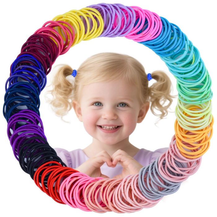 71jlRfhupYL Baby Hair Ties for Girls - 200Pcs Small 1" Elastic Toddler Hair Ties Ponytail Holders Hair Tie for Baby Girls Infants Kids Hair Accessories (Color A) - Image 1