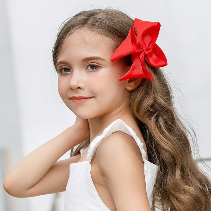 DEEKA 2 PCS 6" Big Hand-made Grosgrain Ribbon Solid Color Hair Bows Alligator Clips Hair Accessories for Little Teen Toddler Girls Kids Set of 2 -Red - Image 5