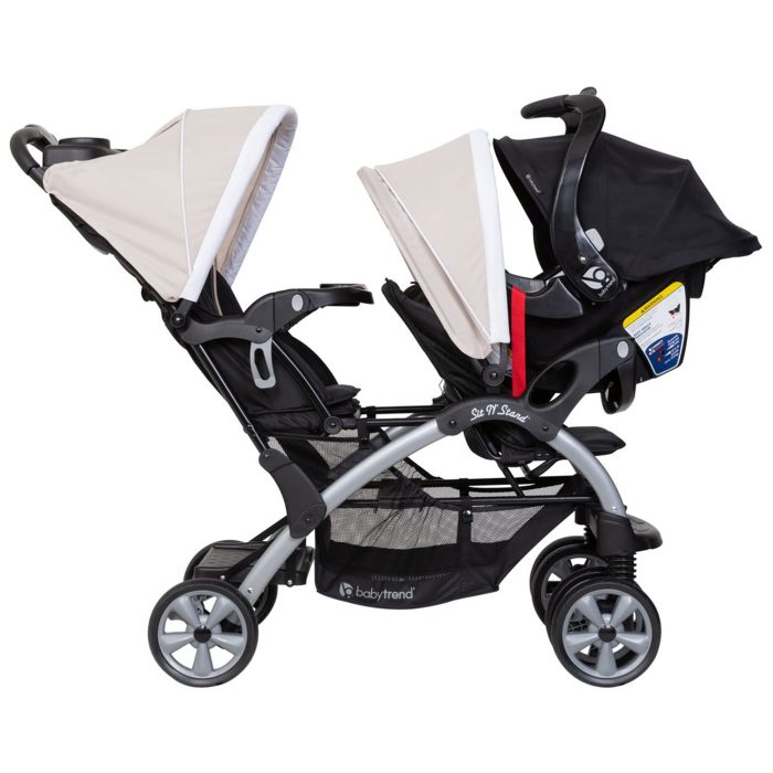 Baby Trend Infant and Toddler Double Stroller & Car Seat Combo, 2 Pc Set, Khaki - Portable and Lightweight Stroller Duo and Car Seat Travel System Tandem - Image 2
