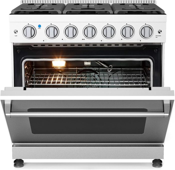 EcoSummer 36" Freestanding Gas Range Oven,Equipped with 6 Sealed Gas Burner & 6.0 Cu.Ft Electric Convection Oven,Heavy Duty Stainless Steel Dual Fuel Range - Image 5
