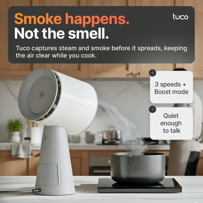TUCO Portable Range Hood, Countertop Kitchen Exhaust Fan with 3 Speeds, 5-Layer Filter, Powerful Smoke Removal, Low Noise, Oil Cup, Air Purifier for Apartments, Dorms & Indoor BBQ Smokeless – Grey - Image 7