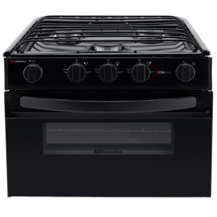 RecPro Suburban RV 17" Black 3 Burner Propane Range with Gas Oven | 9000 BTU Front Burner | Dual 6500 BTU Rear Burners | Piezo Ignition | Compact Built-In Range for RVs and Campers - Image 9