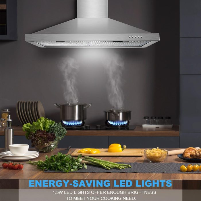 Tieasy Wall Mount Range Hood 30 inch with Ducted/Ductless Convertible Duct, Stainless Steel Chimney-Style Over Stove Vent Hood with LED Light, 3 Speed Exhaust Fan, 450 CFM - Image 6