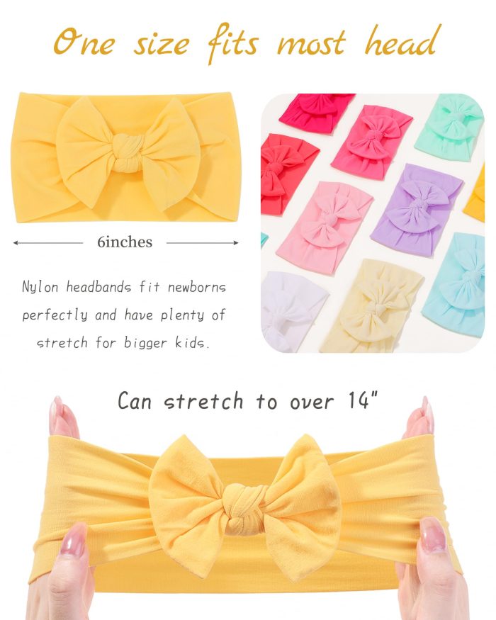jollybows 20pcs Baby Girls Nylon Headbands Turban Hair Bows Hair Band Elastic Hair Accessories for Kids Toddlers Infants Newborn - Image 9